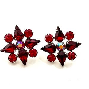 Vintage 50s Faceted Rhinestone Pierced Earrings